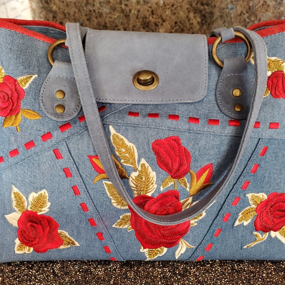 NWT Vintage Diane Gilman Blue Suede Rose Bag Purse - Picture 3 of 8